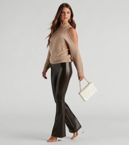 Chic In Cable Knit Cold Shoulder Sweater