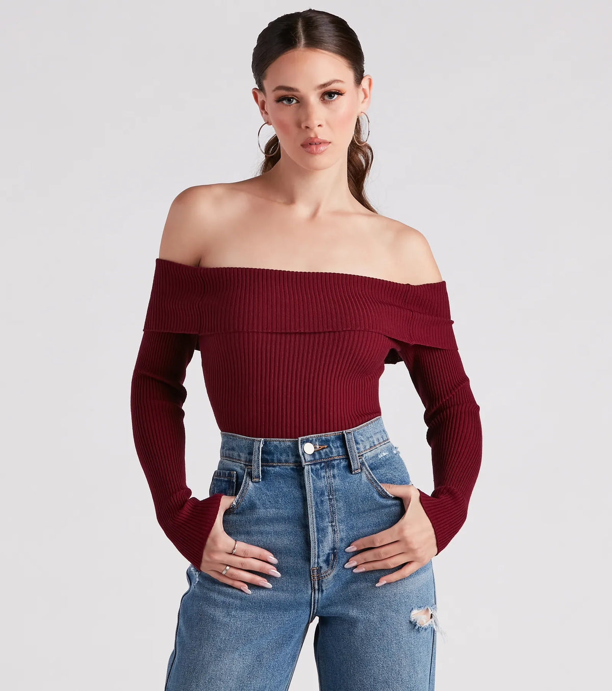 Feel The Knit Foldover Sweater Top
