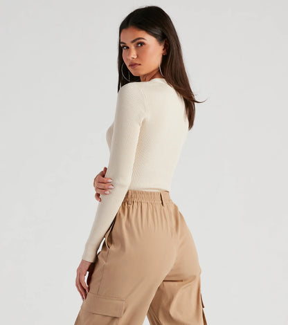 Button A Serious Note Rib Bodysuit