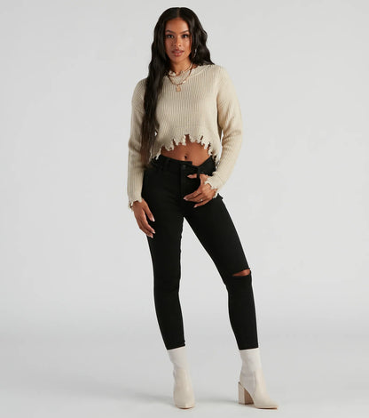 Perfect Knit Distress Crop Sweater