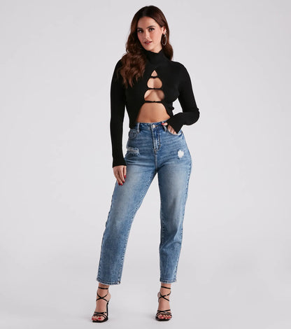Flirty Secret Mock Neck Sweater Top