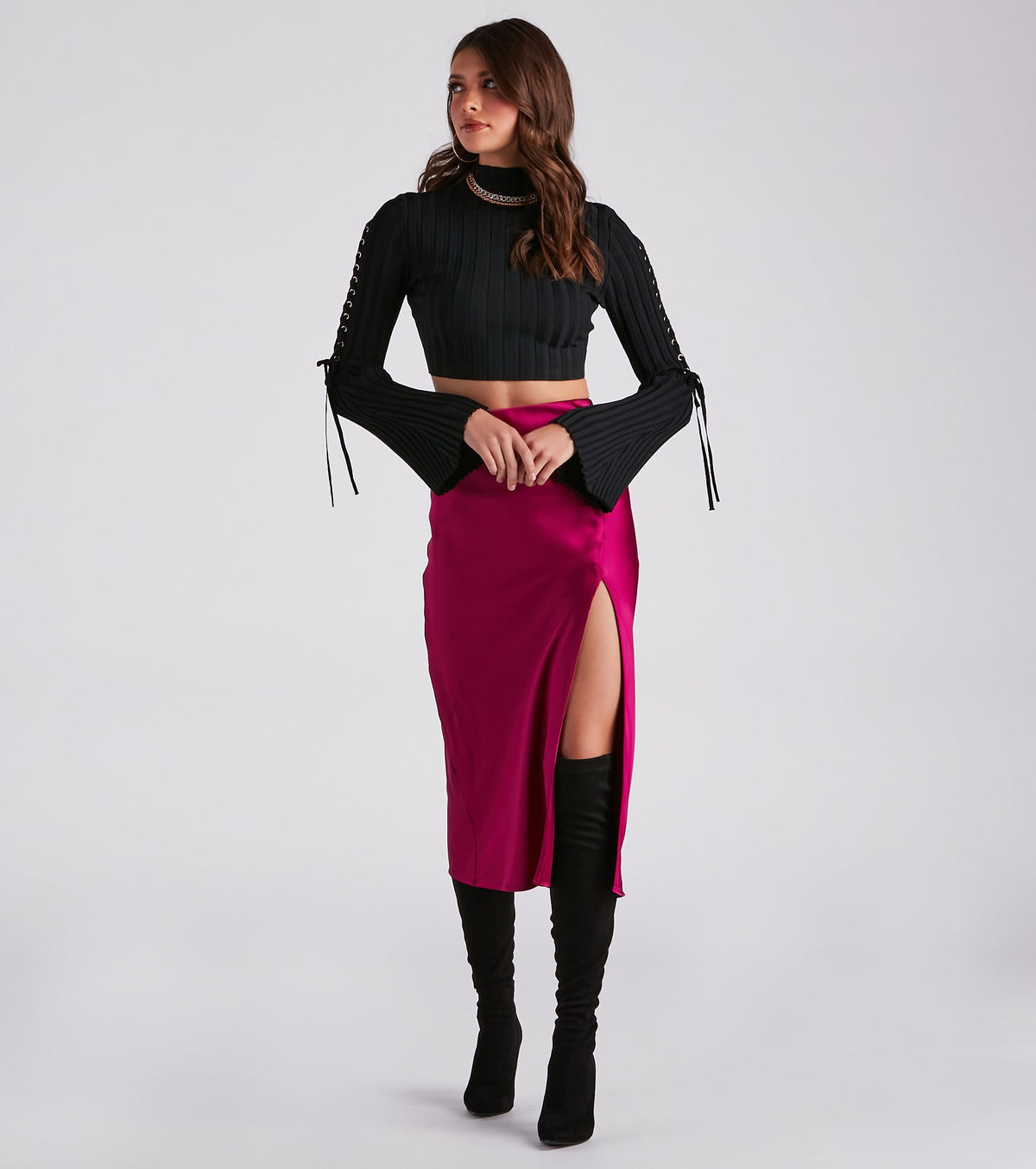 Such A Bell Sleeve Lace-Up Sweater