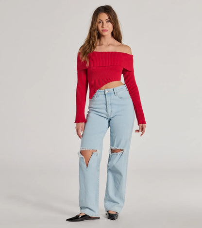 Always Got The Glam Off-The-Shoulder Asymmetrical Crop Top