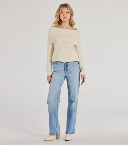 Cozy Factor Ribbed Knit Off-The-Shoulder Sweater