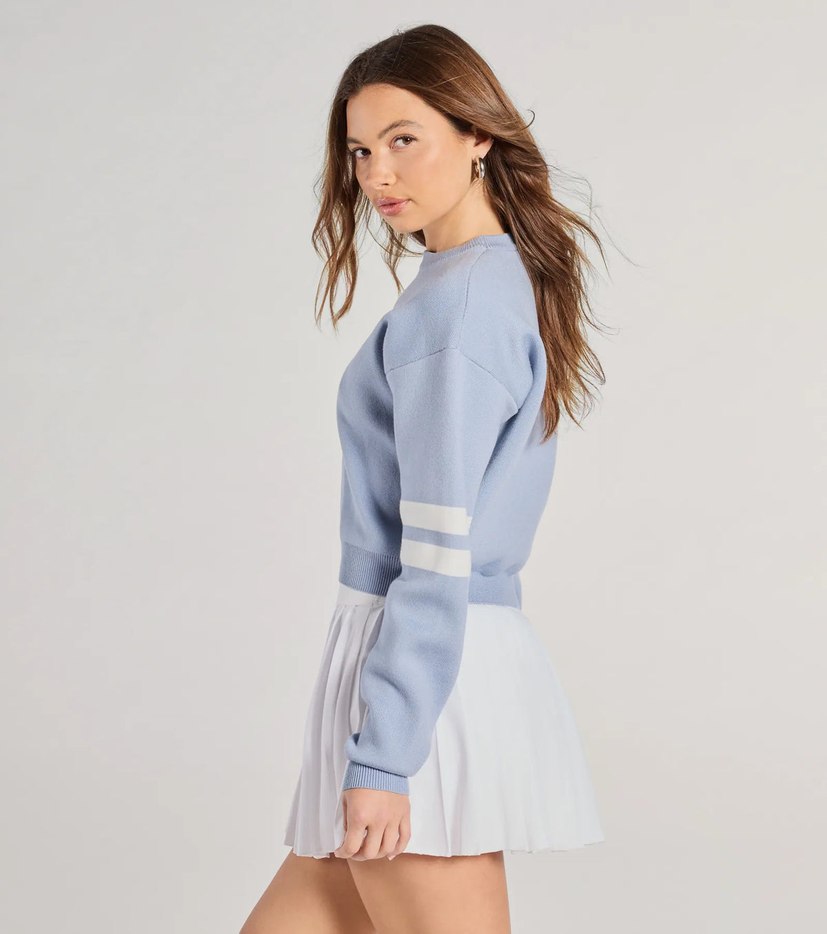 Varsity Girl Striped Knit Crop Sweater