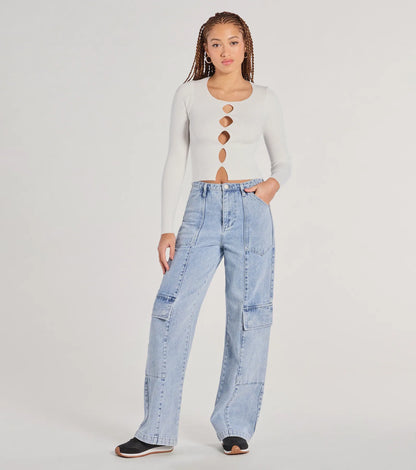 Made The Cutout Long Sleeve Sweater Crop Top