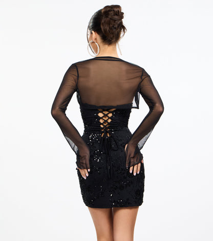 Sheer Mesh Flared Sleeve Bolero