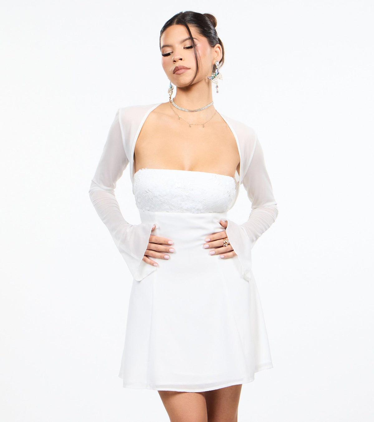 Sheer Mesh Flared Sleeve Bolero