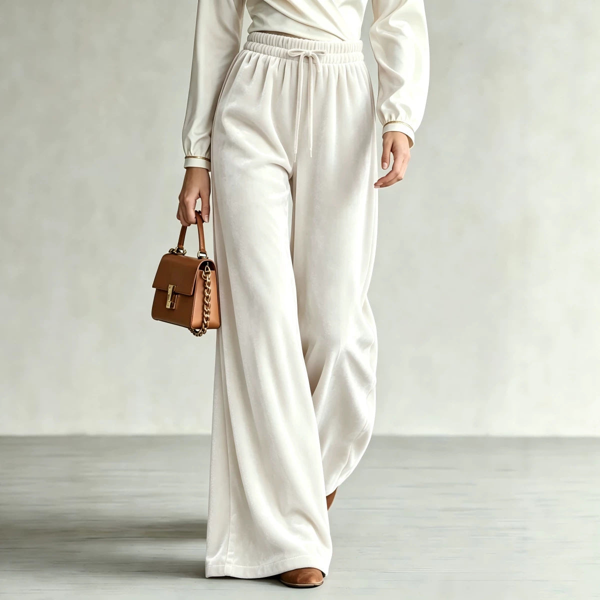 Pantalon femme ample taille haute – style casual chic
