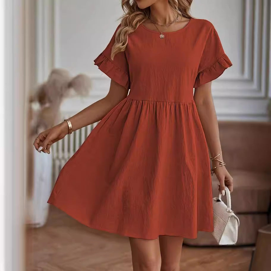 Robe élégante à col rond, ample en coton et lin