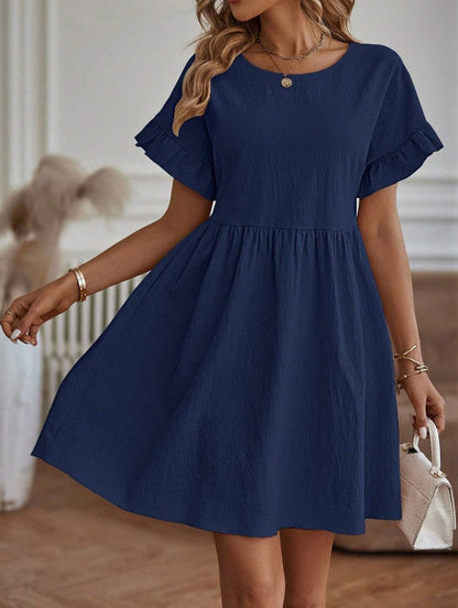 Robe élégante à col rond, ample en coton et lin