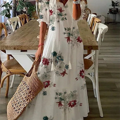 Robe longue imprimée à manches mi‑longues pour femme