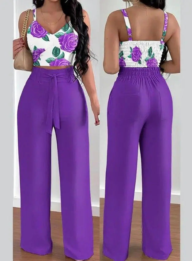 Ensemble chic deux pièces femme : top dos nu et pantalon large