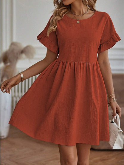 Robe élégante à col rond, ample en coton et lin