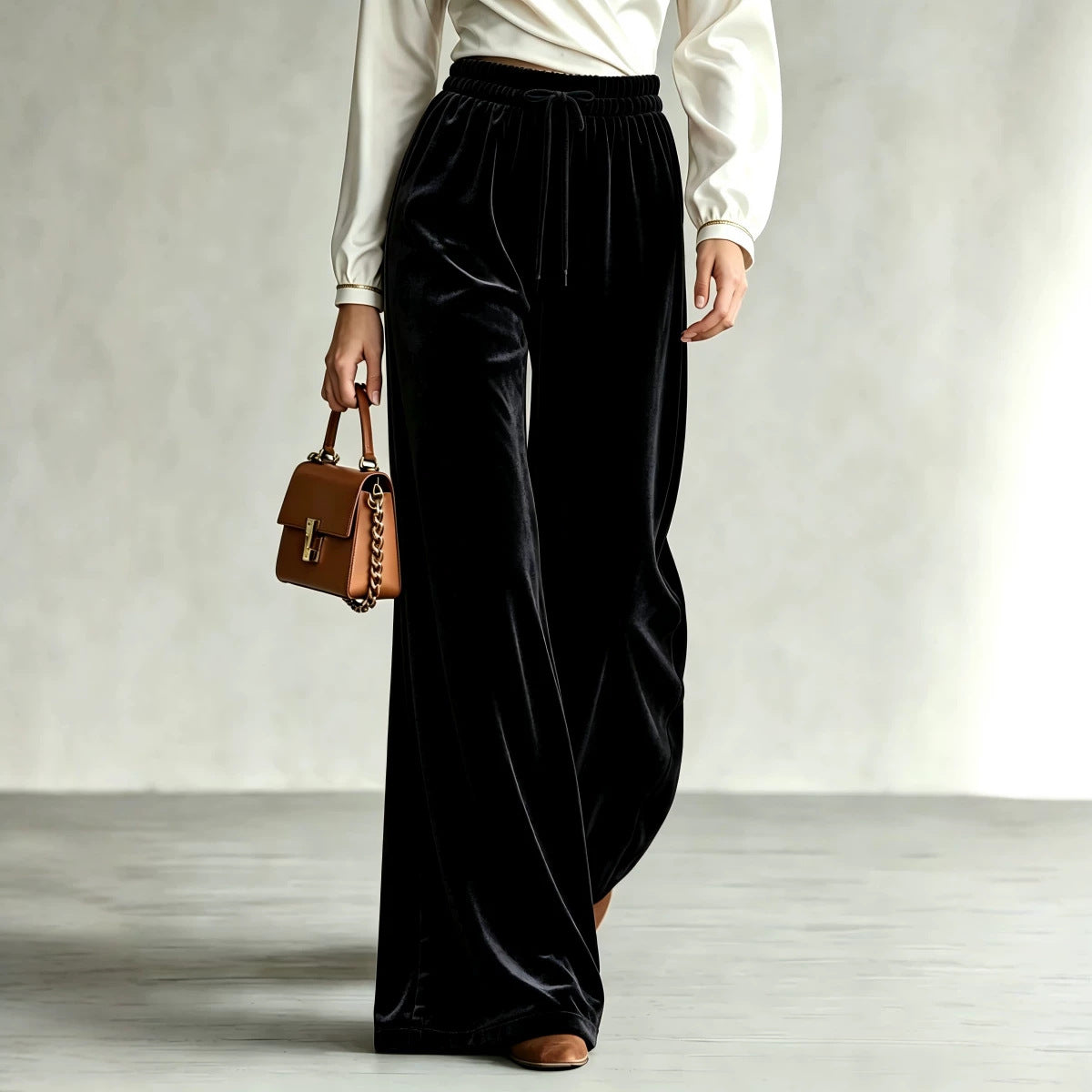 Pantalon femme ample taille haute – style casual chic