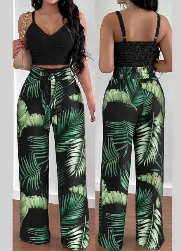 Ensemble chic deux pièces femme : top dos nu et pantalon large
