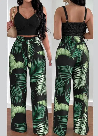 Ensemble chic deux pièces femme : top dos nu et pantalon large