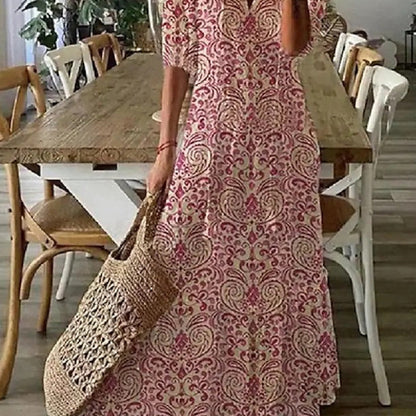 Robe longue imprimée à manches mi‑longues pour femme