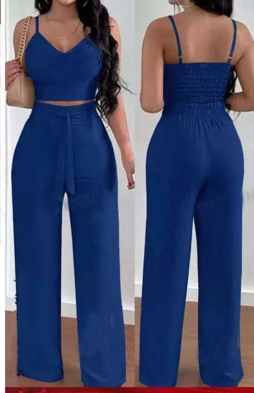Ensemble chic deux pièces femme : top dos nu et pantalon large