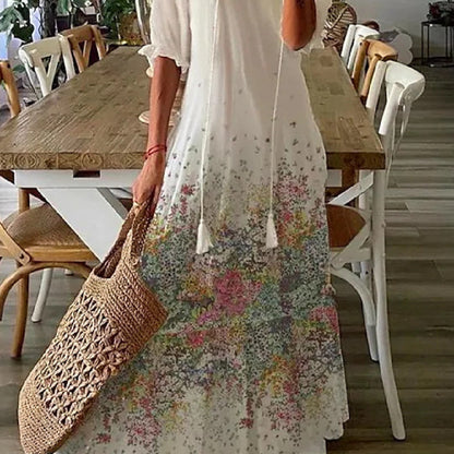 Robe longue imprimée à manches mi‑longues pour femme