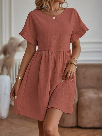 Robe élégante à col rond, ample en coton et lin