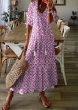 Robe longue imprimée à manches mi‑longues pour femme